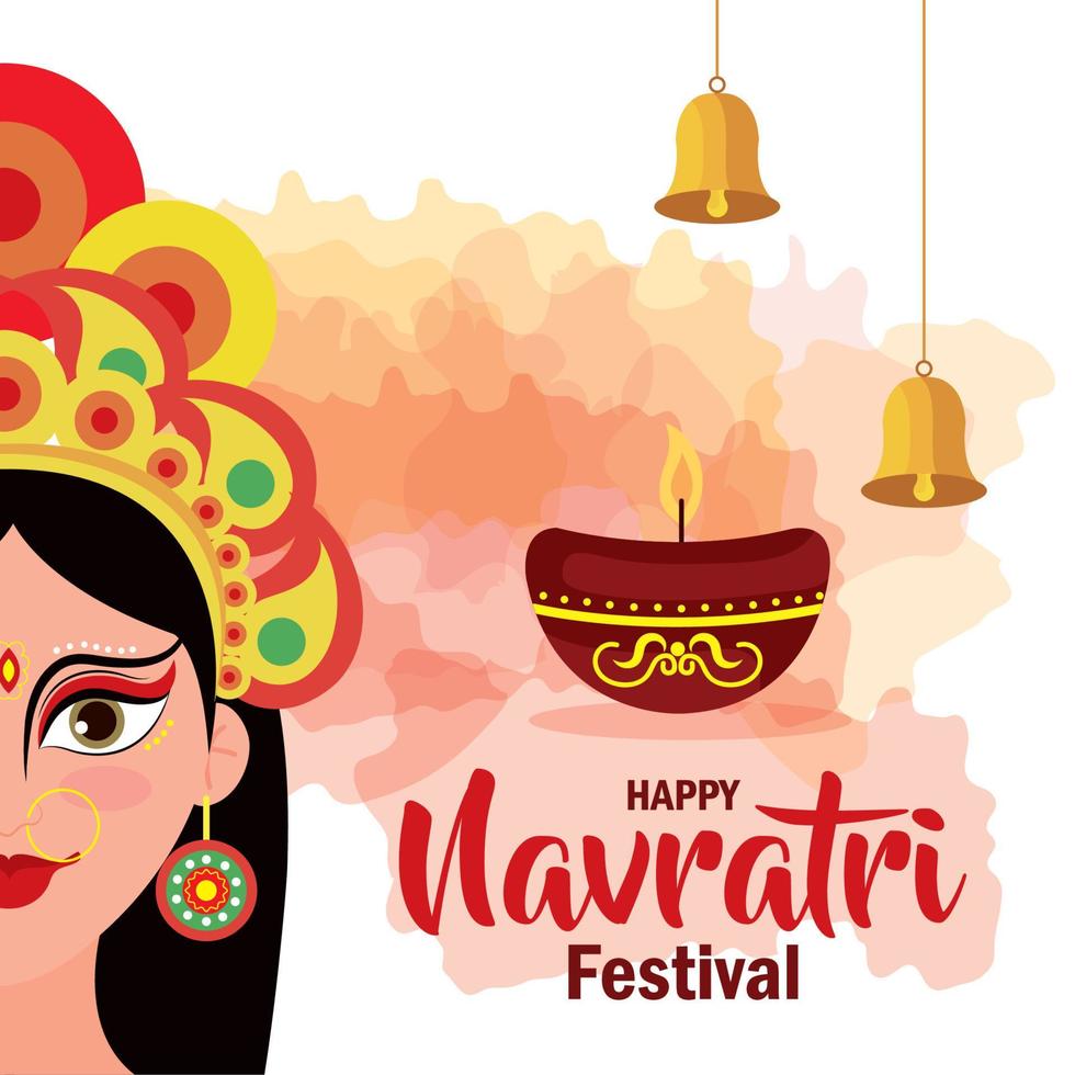happy navratri celebration poster with maa durga and decoration vector