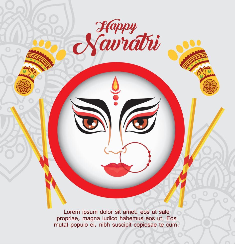 happy navratri celebration poster with face durga vector