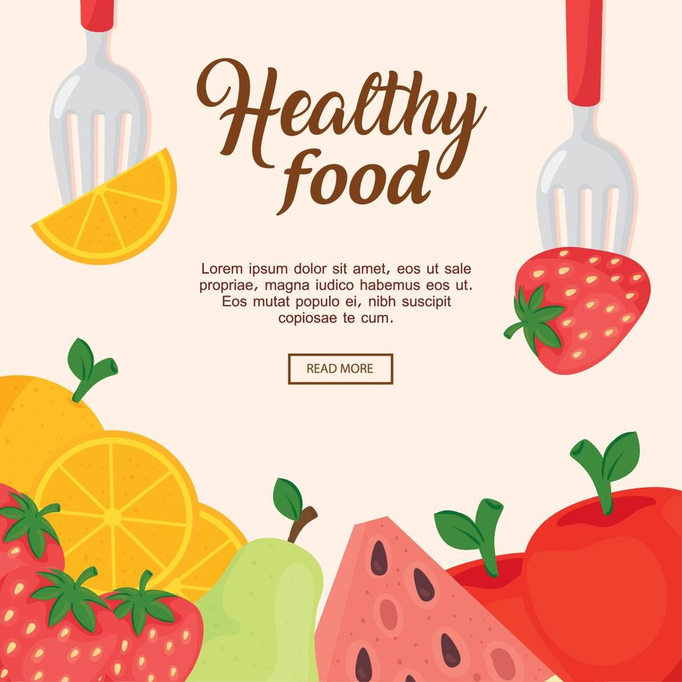 banner de frutas frescas, concepto de comida saludable vector