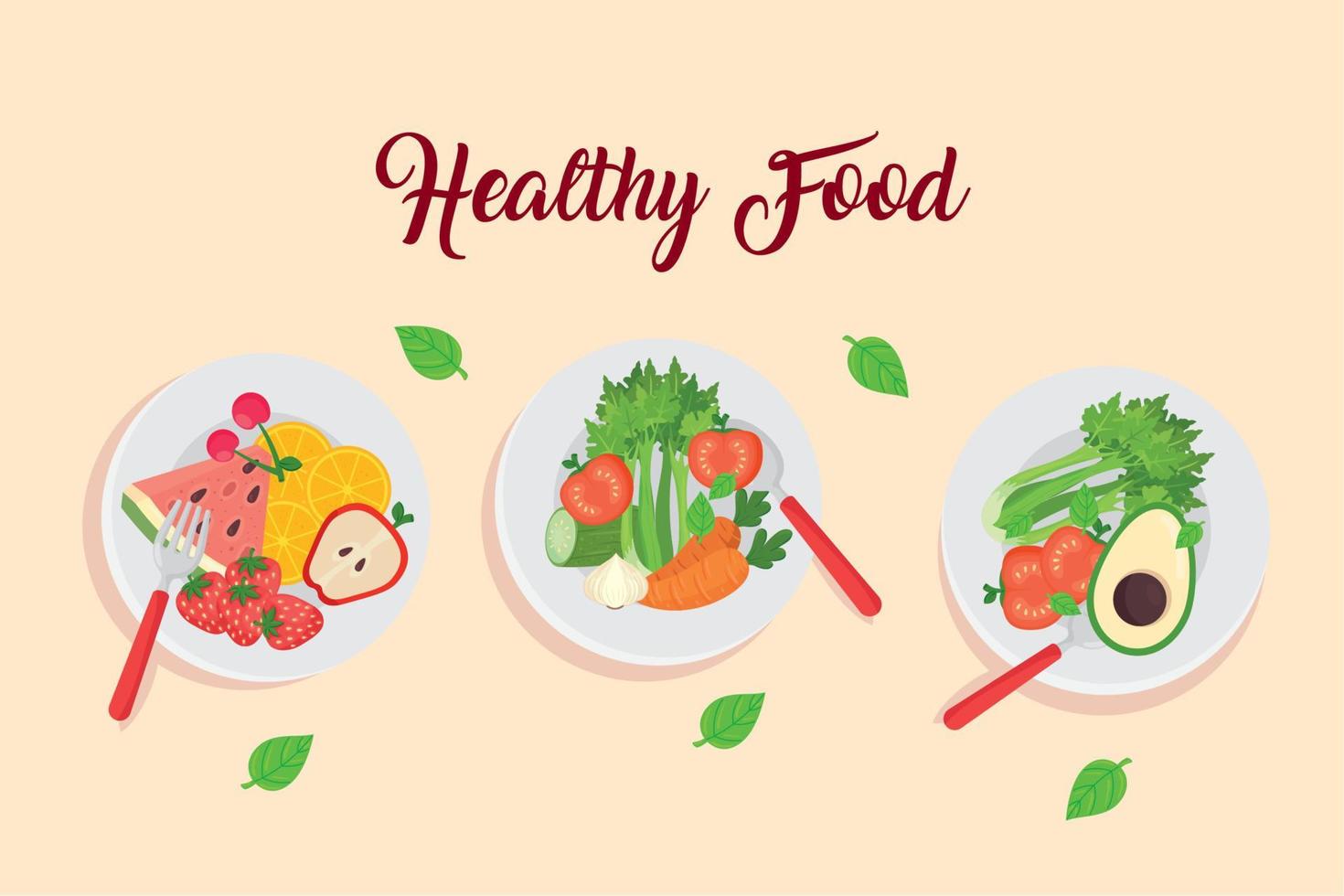 banner with fruits and vegetables in dishes, healthy food concept vector