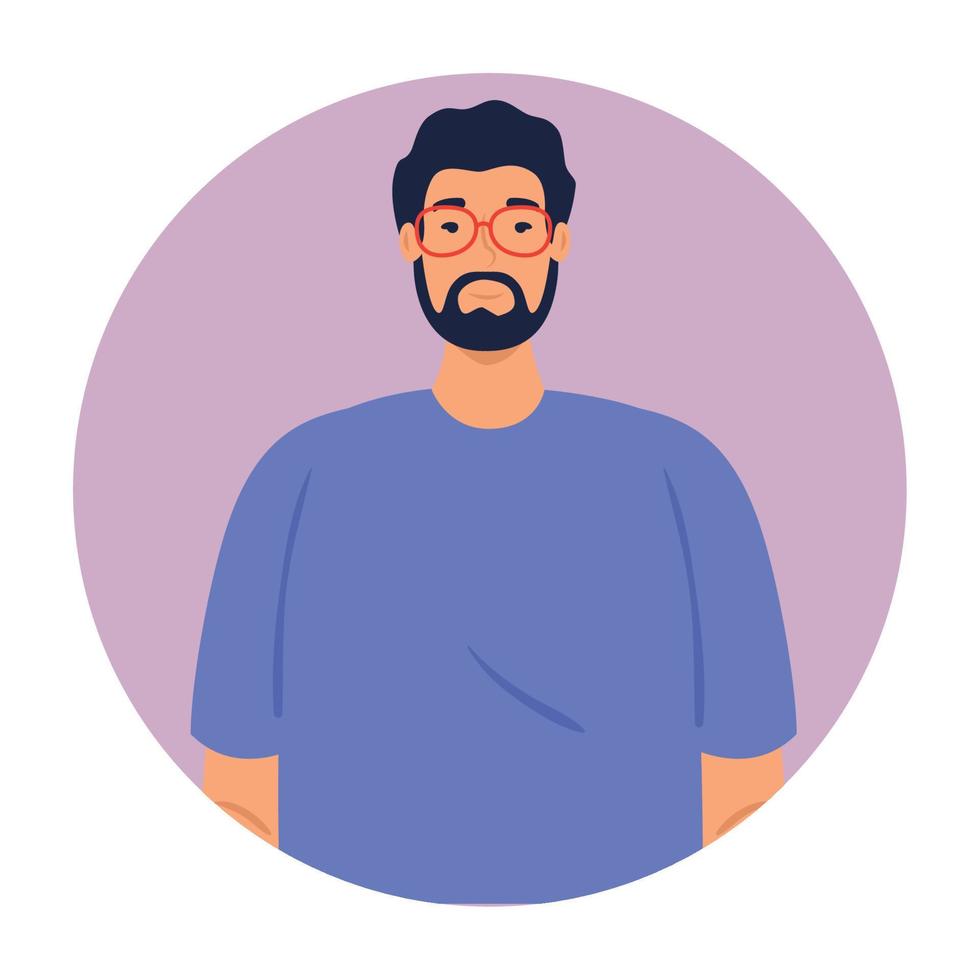 joven con barba en marco redondo vector