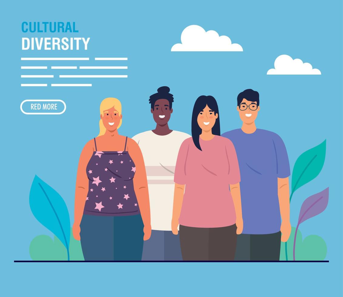 banner of group people together on scene nature, cultural and diversity concept vector