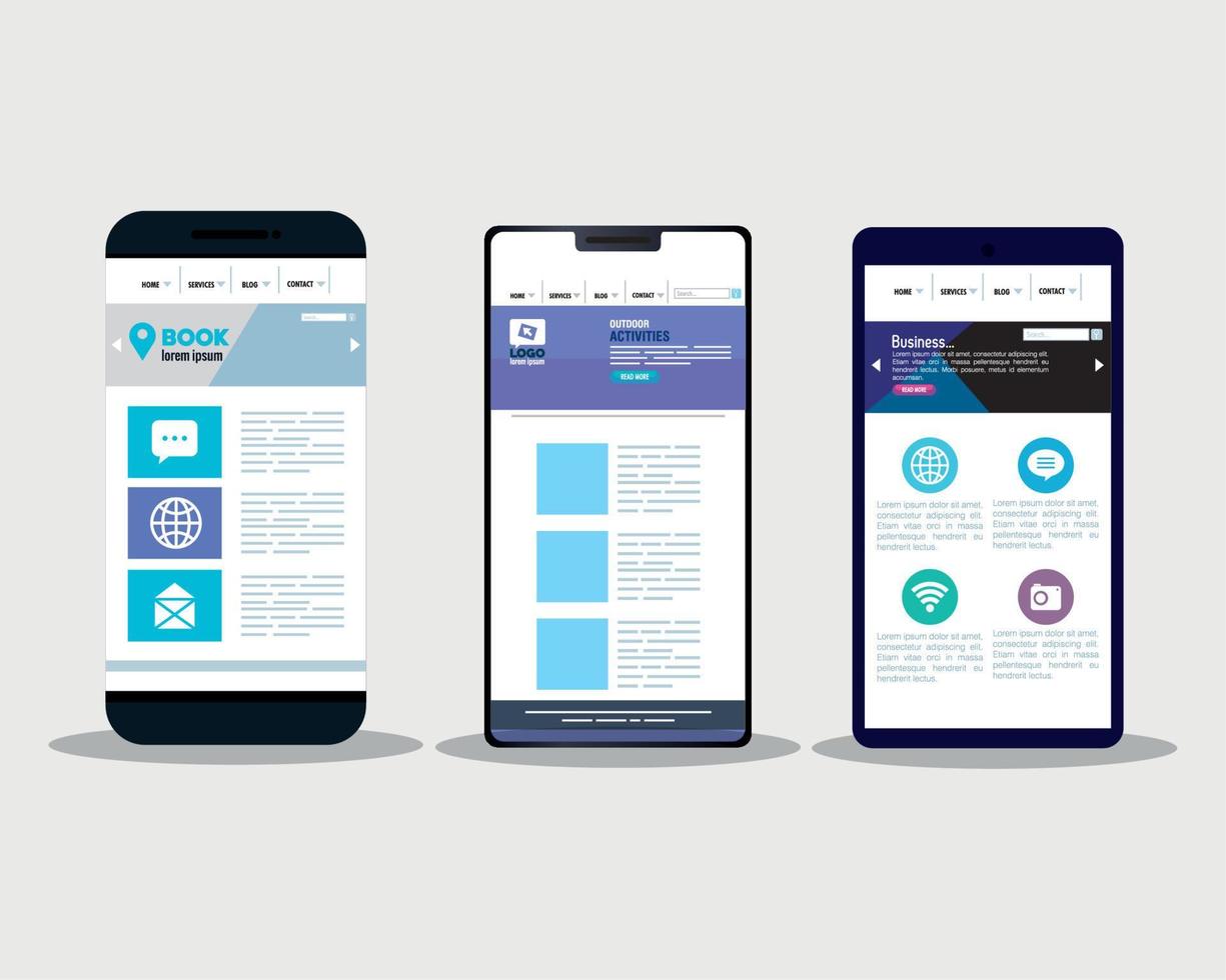 mockup responsive web, concept website development in smartphones vector