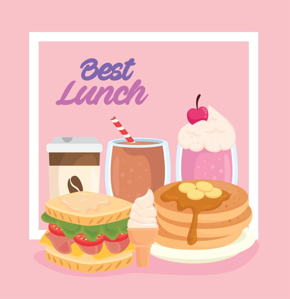 cartel del mejor almuerzo, con comida deliciosa. vector