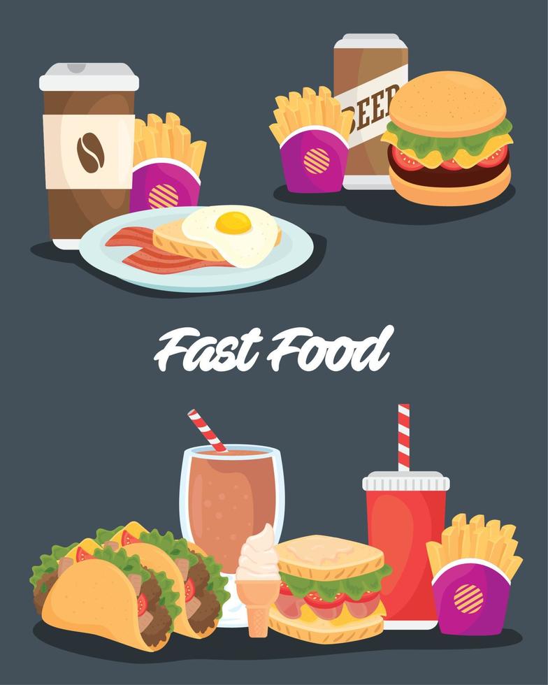 cartel con un conjunto de comida deliciosa vector