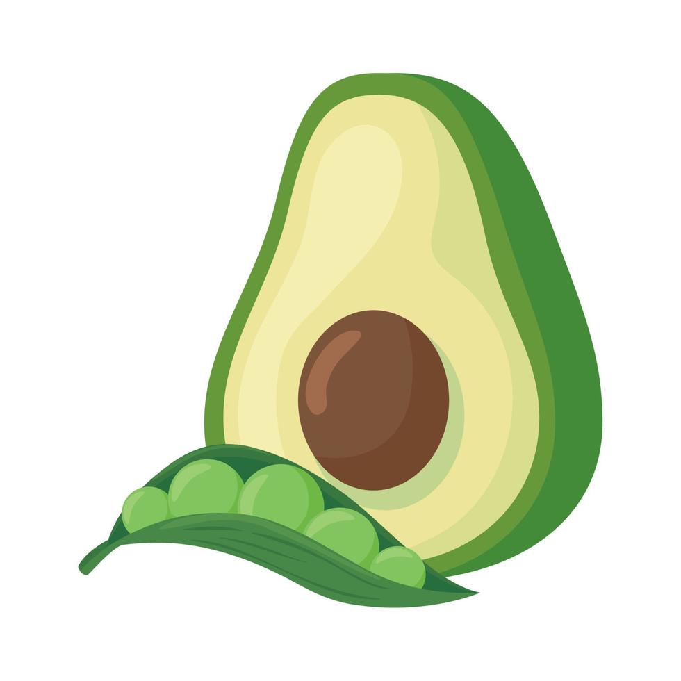 fresh avocado with pod pea vegetables in white background vector