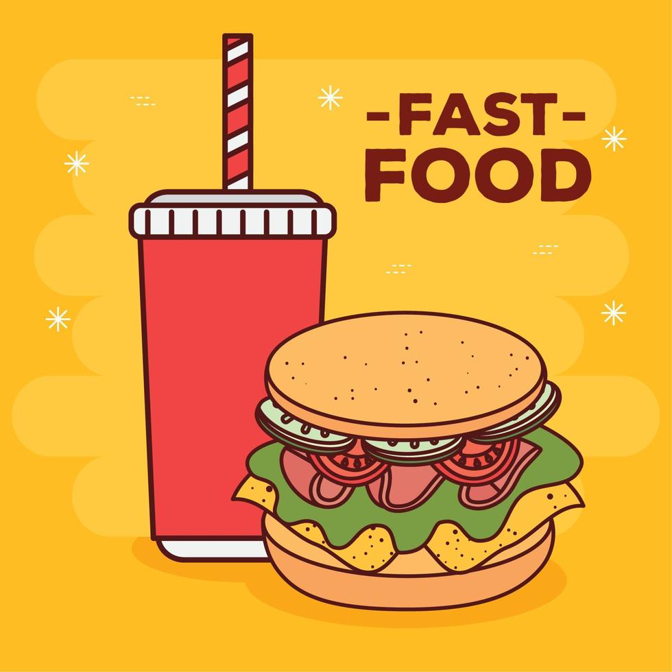 fast food poster, sandwich with bottle drink vector