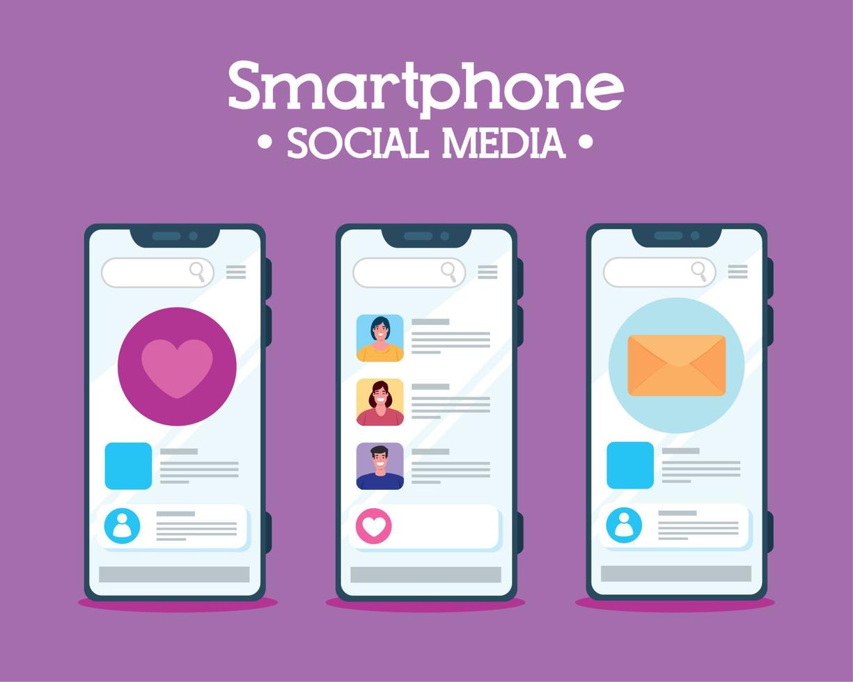 set smartphone, chat notification and social media concept vector