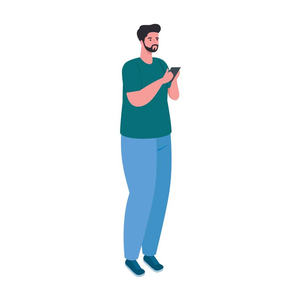 man using smartphone, social media and communication technology concept vector