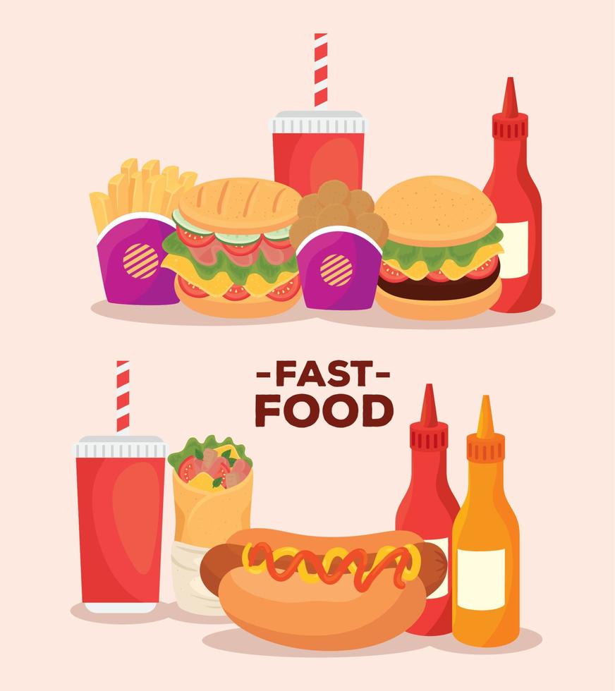 cartel, conjunto de deliciosa comida rápida vector