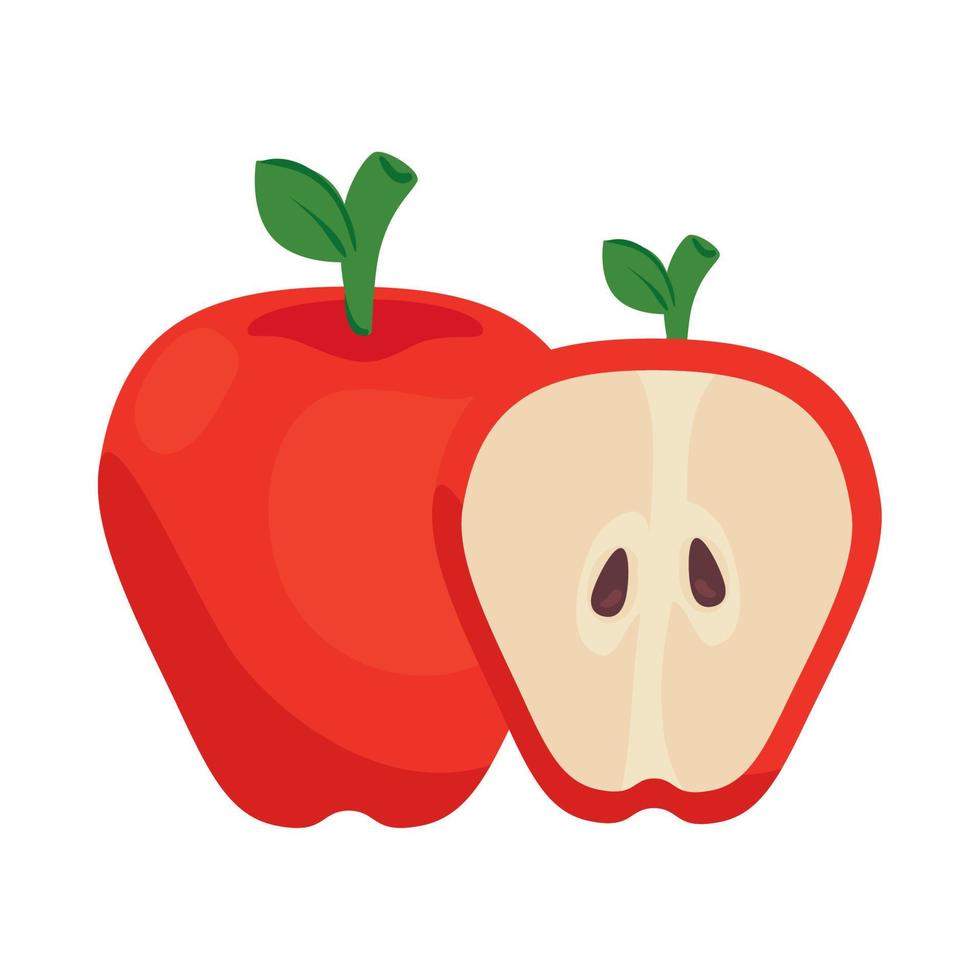 manzana roja y rebanada de fruta sobre fondo blanco vector