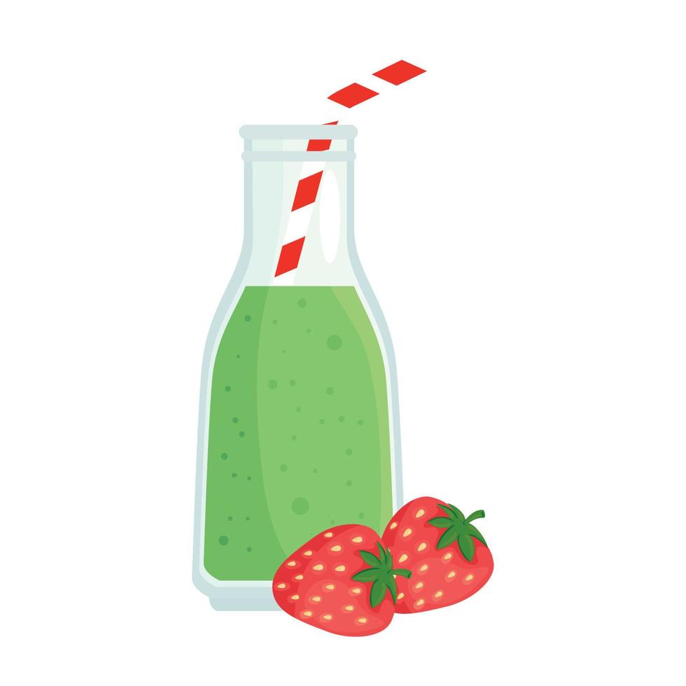 fresas frescas con jugo de botella, de fondo blanco vector