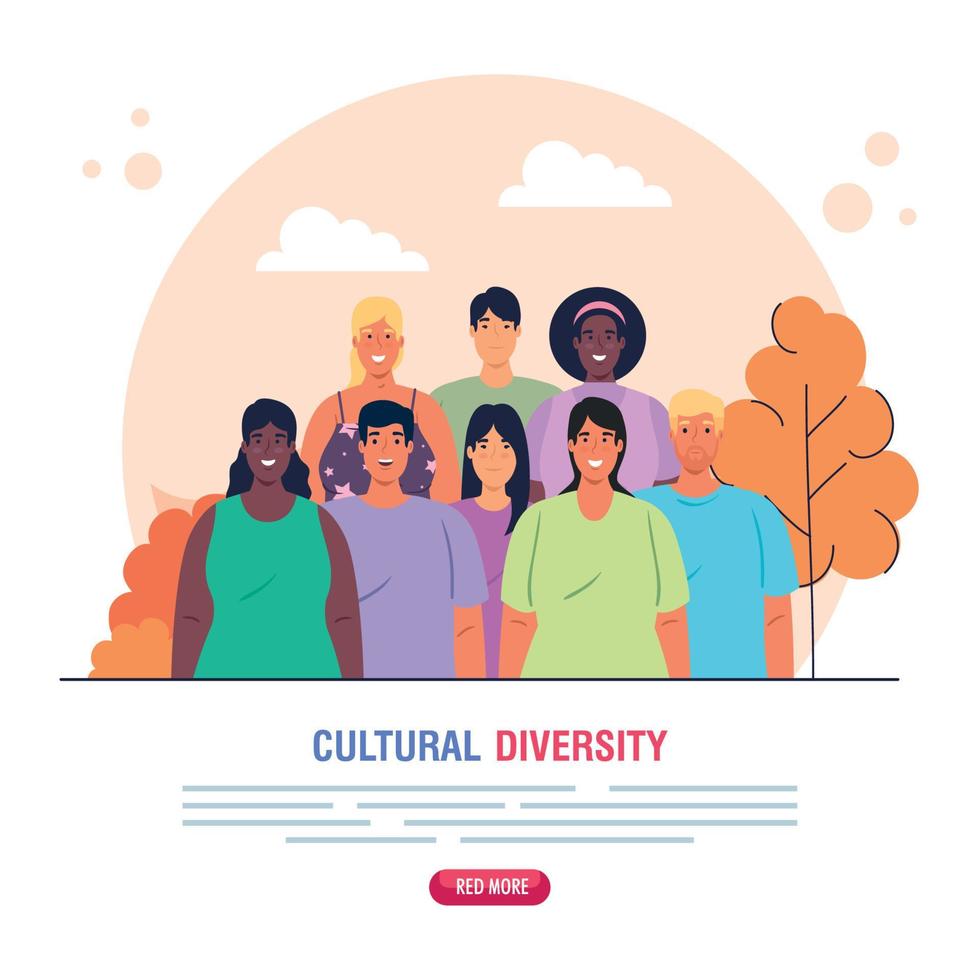 banner of group people together on scene nature, cultural and diversity concept vector