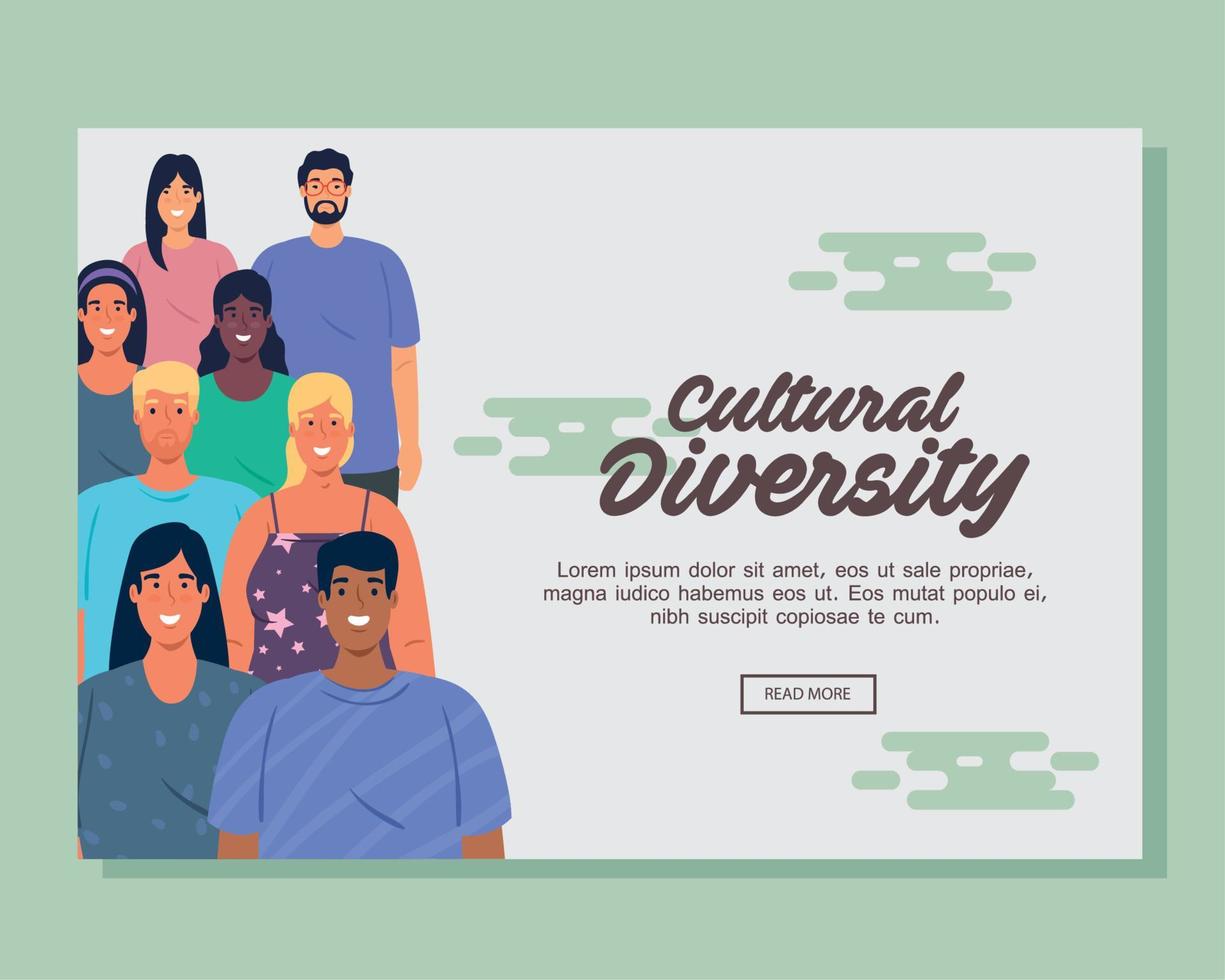 banner of multiethnic young people together, cultural and diversity concept vector