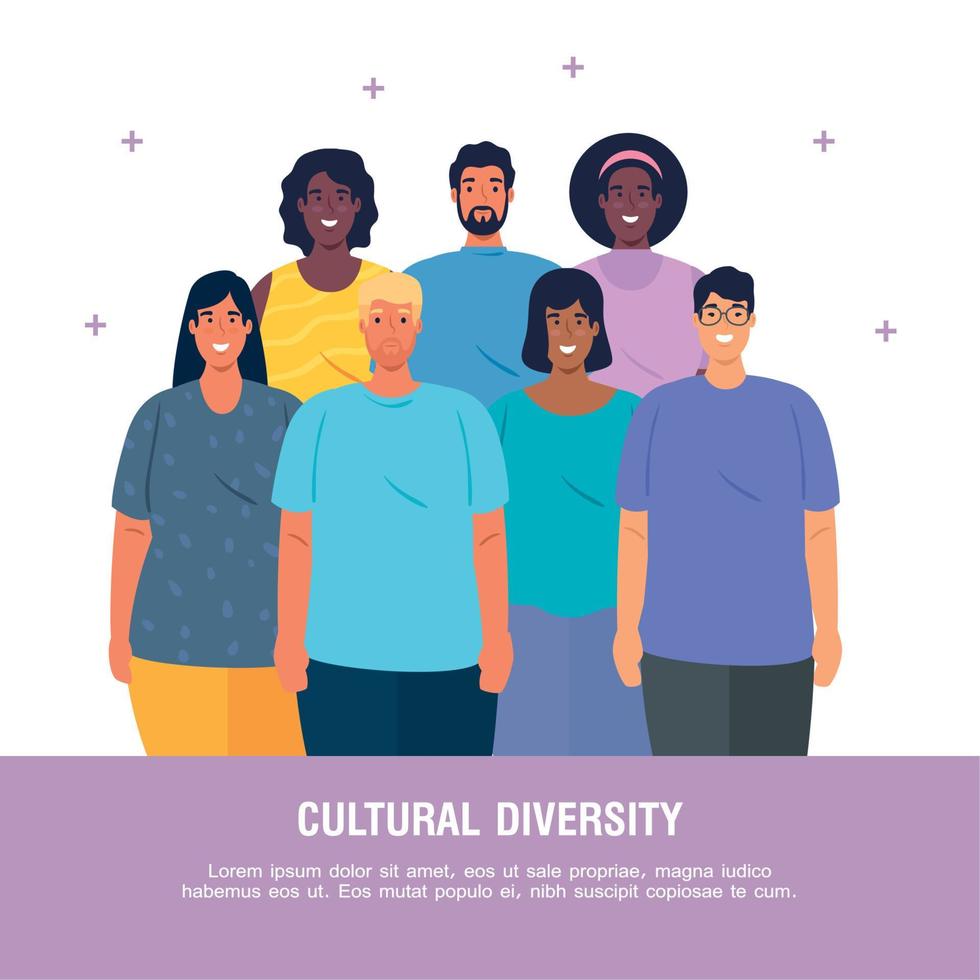 banner of multiethnic young people together, cultural and diversity concept vector