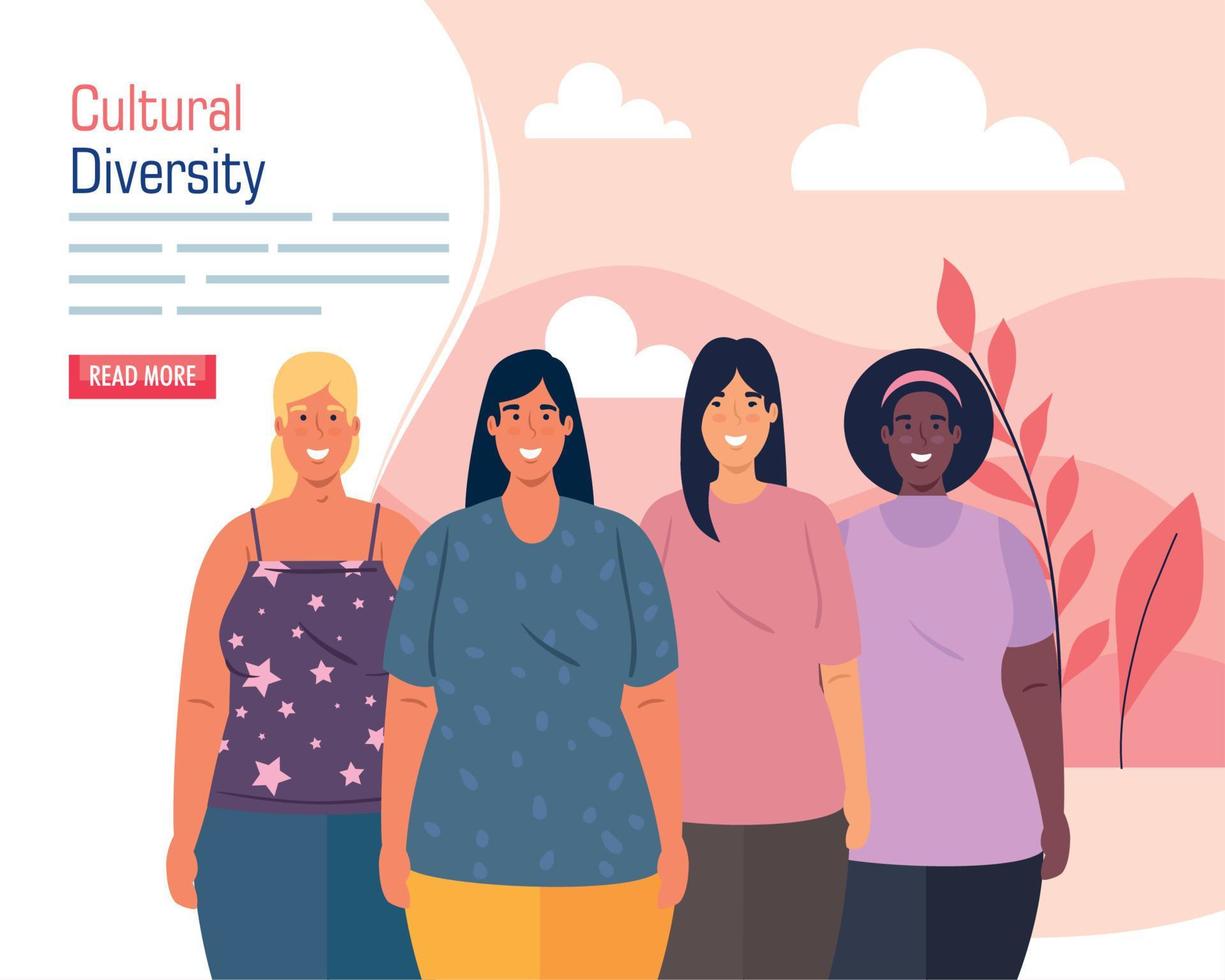 multiethnic group women, cultural and diversity concept vector