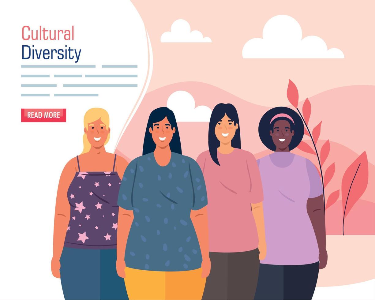 grupo multiétnico de mujeres, concepto cultural y de diversidad vector