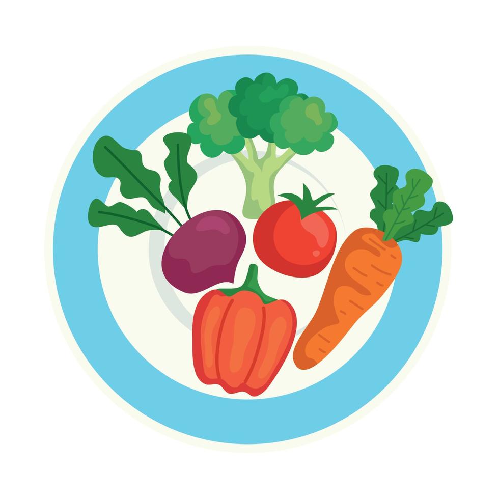 vegetables fresh on plate, in white background vector