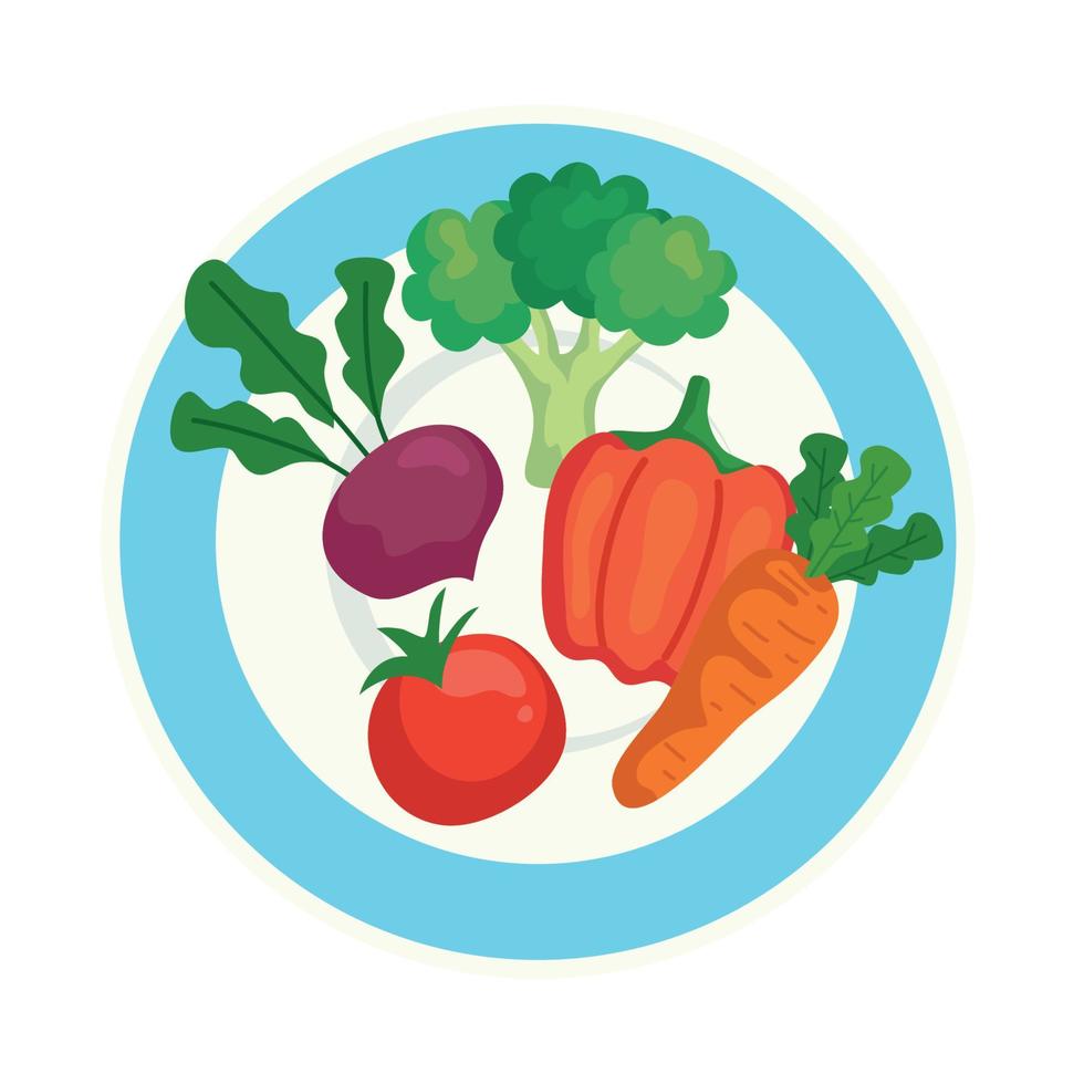 verduras frescas en plato, sobre fondo blanco vector