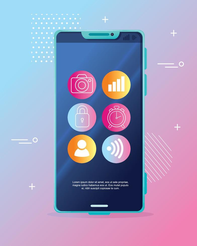 realistic smartphone mockup with set icons on the screen vector