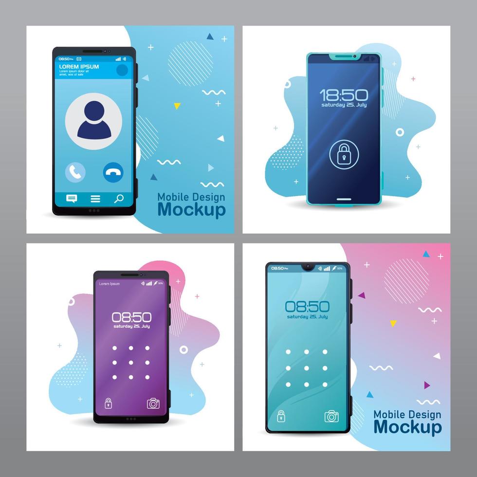 posters mobile design mockup, realistic smartphones devices vector