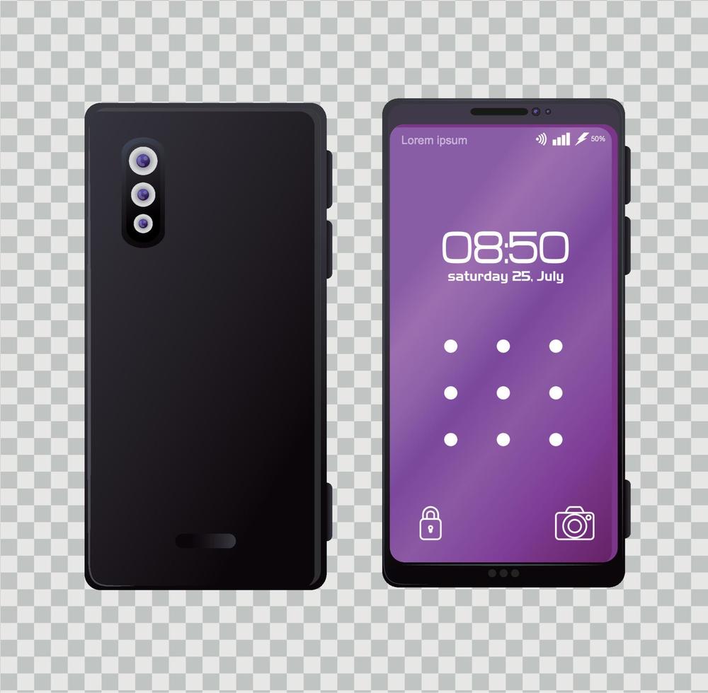 maqueta realista de teléfonos inteligentes con patrón de bloqueo en la pantalla vector