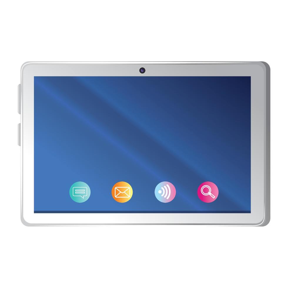 realistic tablet mockup with icons, on white background vector