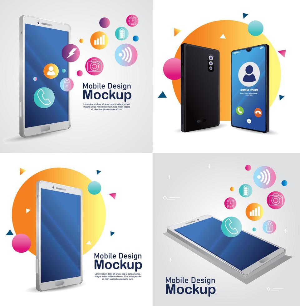 posters mobile design mockup, realistic smartphones devices vector