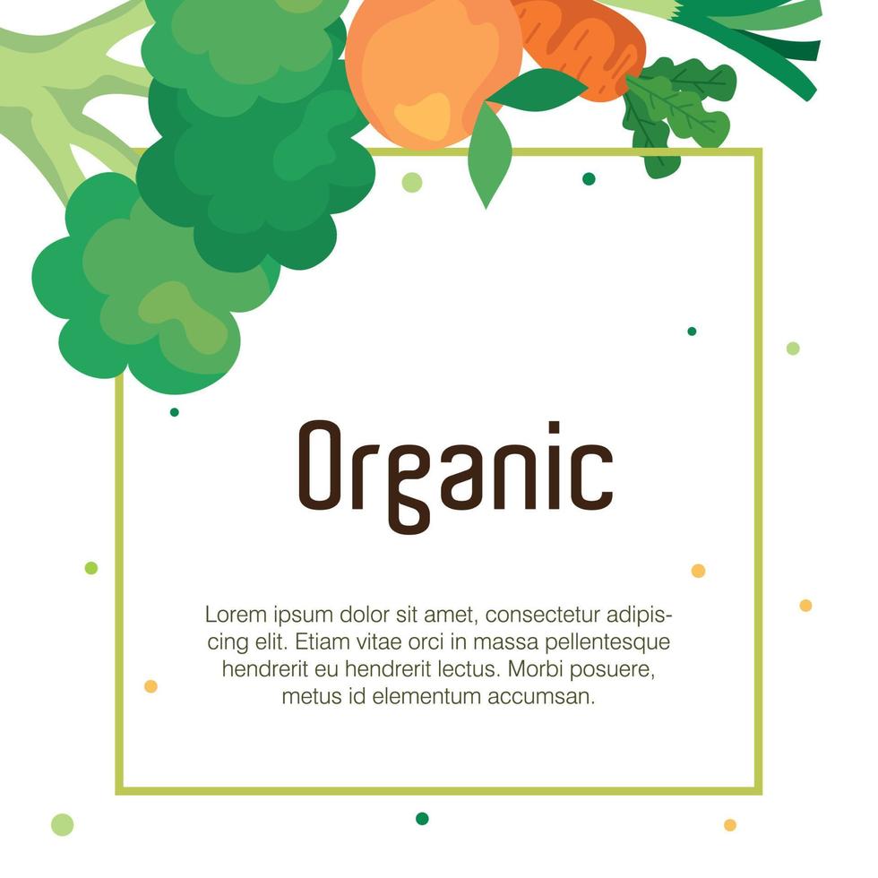 banner con verduras y frutas orgánicas, concepto de alimentos saludables vector