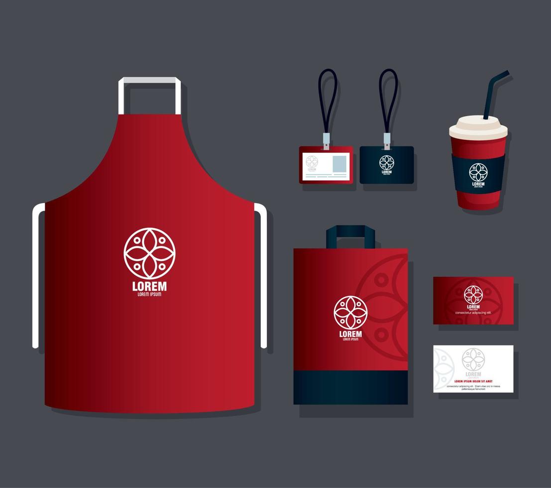 brand mockup corporate identity, mockup stationery supplies red color with white sign vector