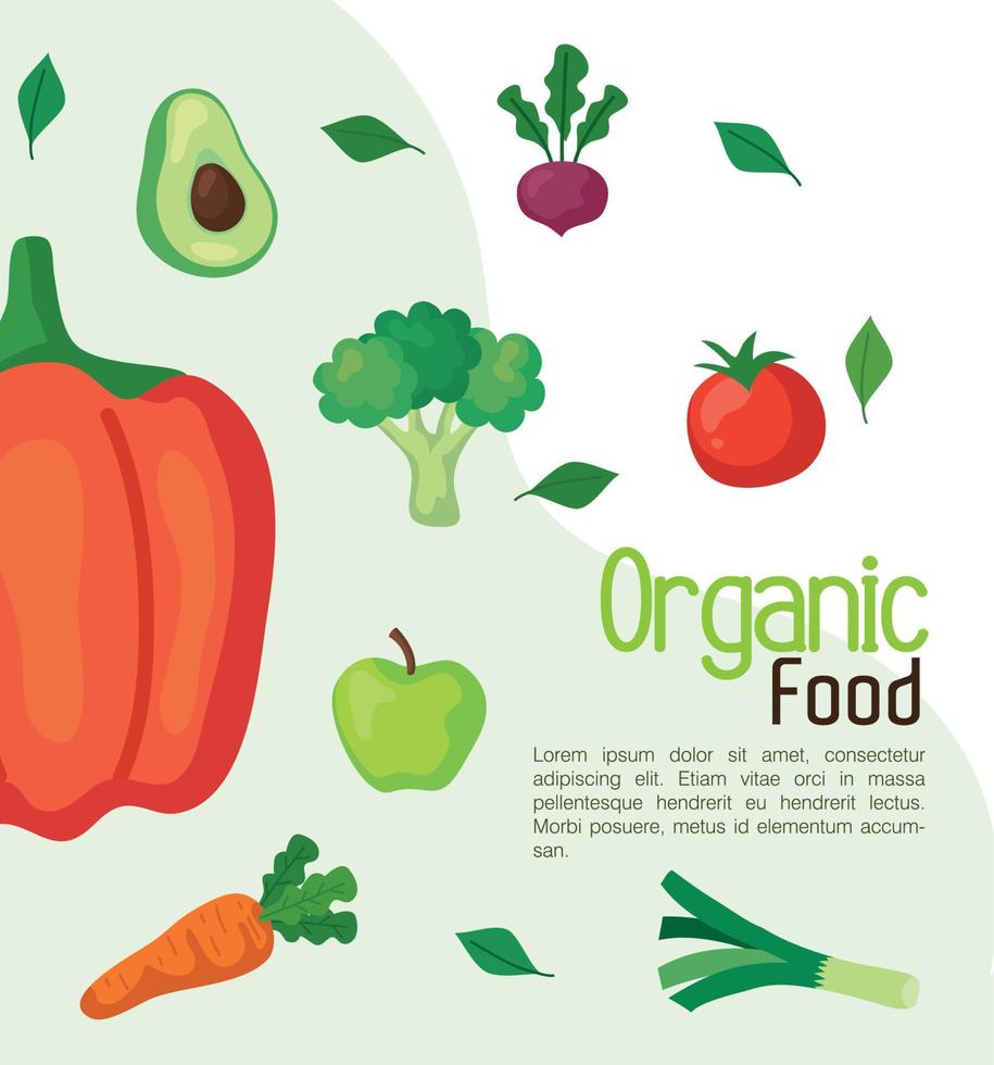 banner con frutas y verduras orgánicas, concepto de alimentos saludables vector