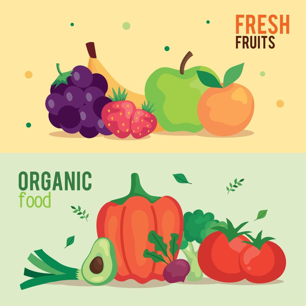 pancarta de frutas frescas y alimentos orgánicos, concepto de alimentos saludables vector