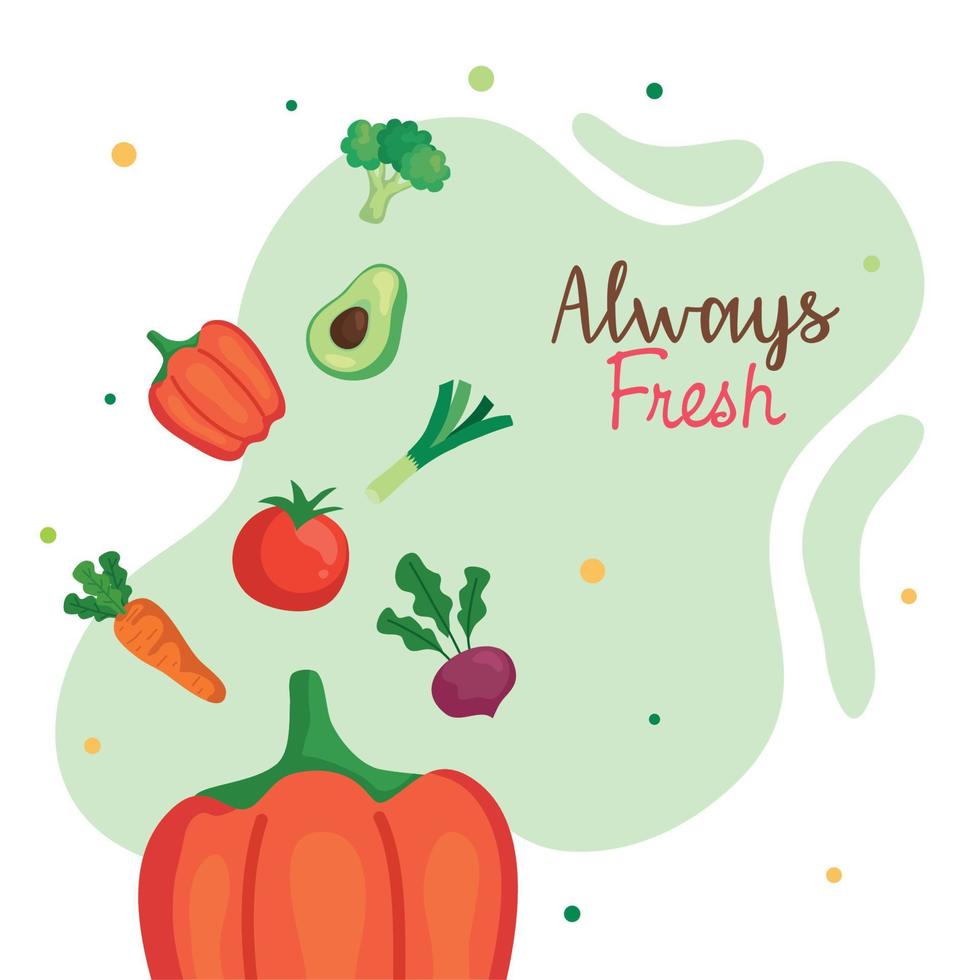 banner with vegetables always fresh, concept healthy food vector