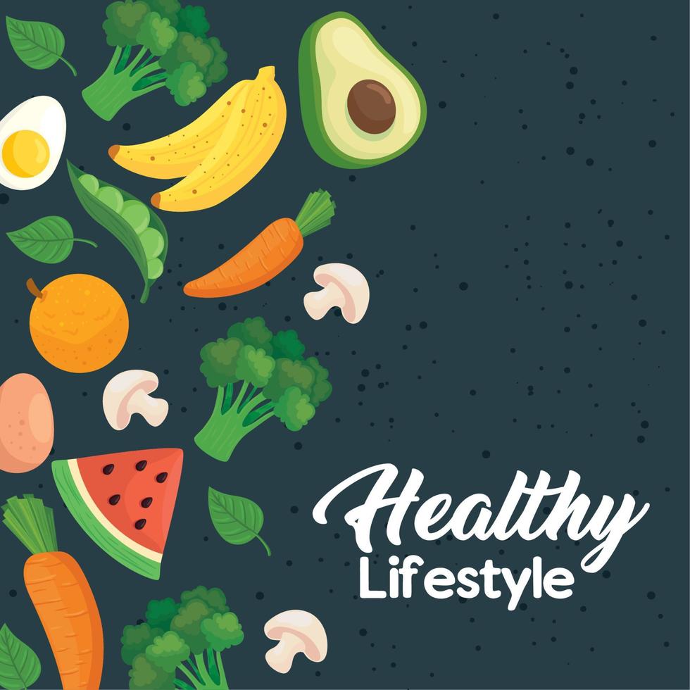 banner estilo de vida saludable, con verduras y frutas vector