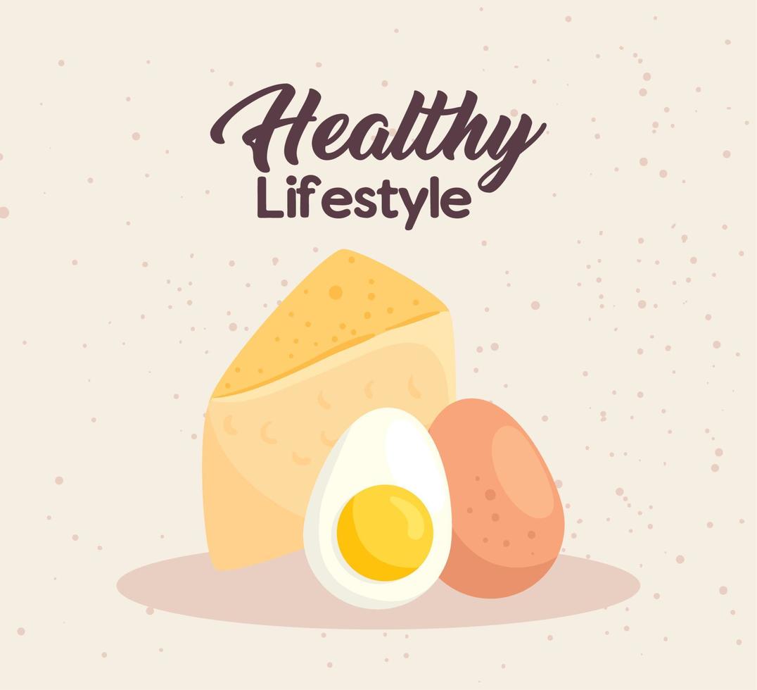 banner healthy lifestyle, cheese and eggs vector