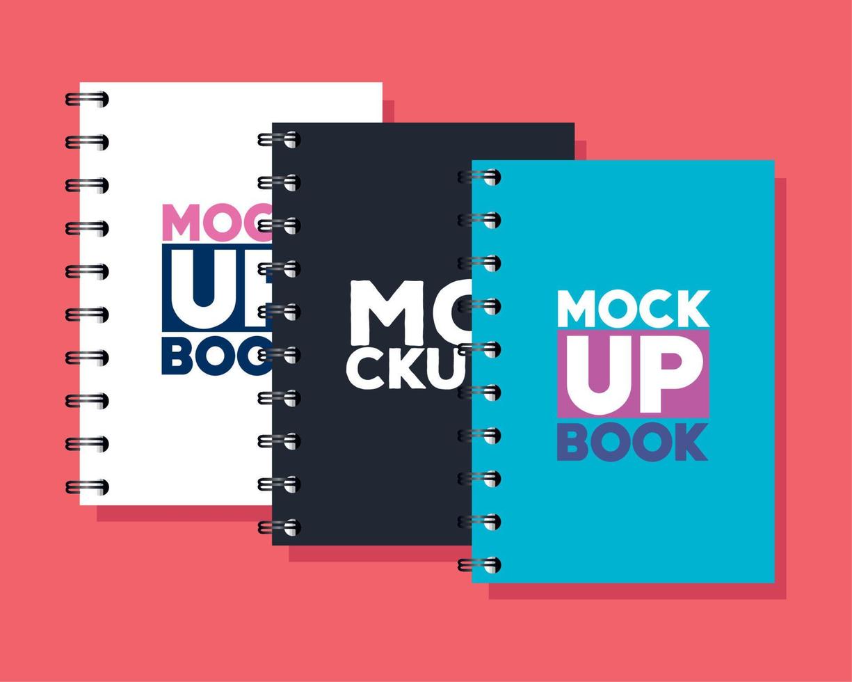 corporate identity branding mockup, mockup with notebooks of covers white, black and blue color vector