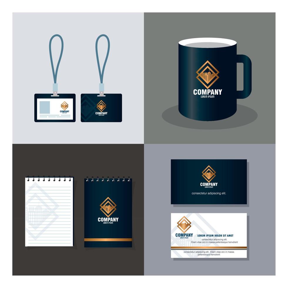 set scenes of corporate identity brand mockup with stationery supplies vector