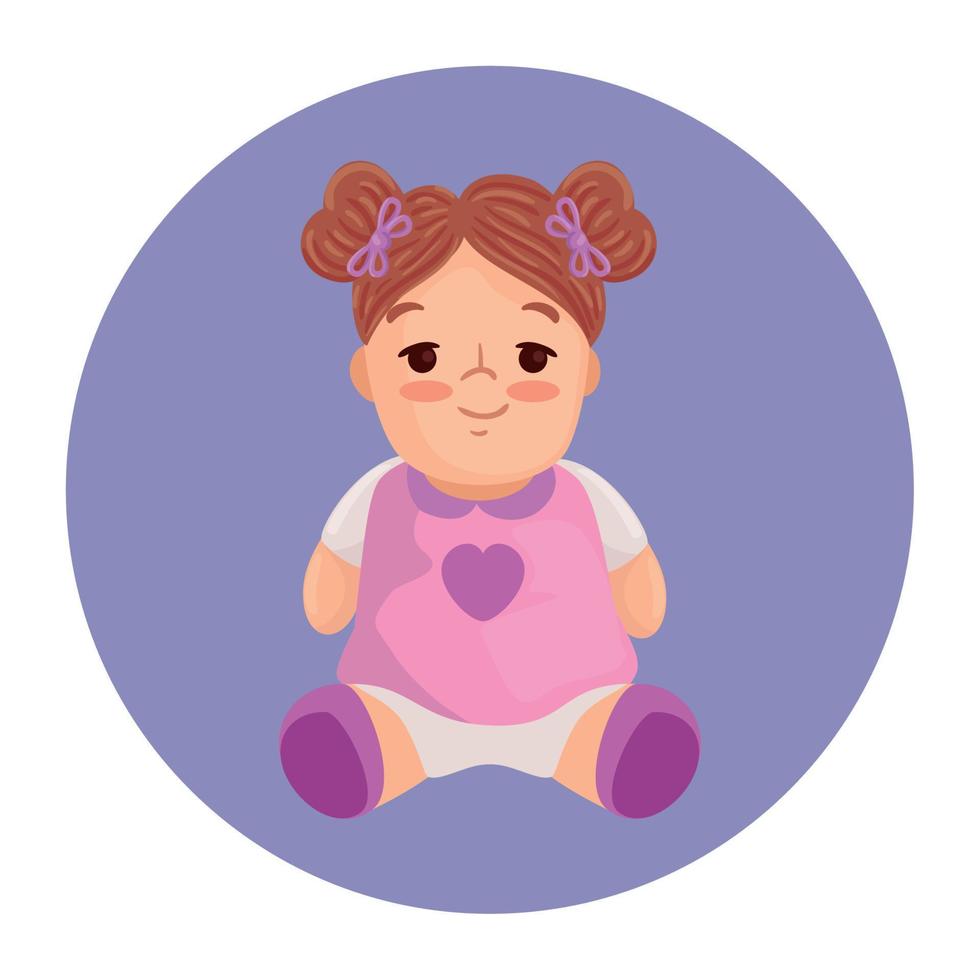 cute doll toy, in round frame vector