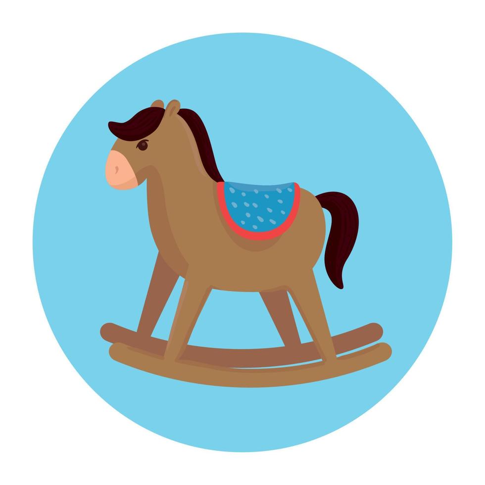 wooden rocking horse, children toy, in round frame vector