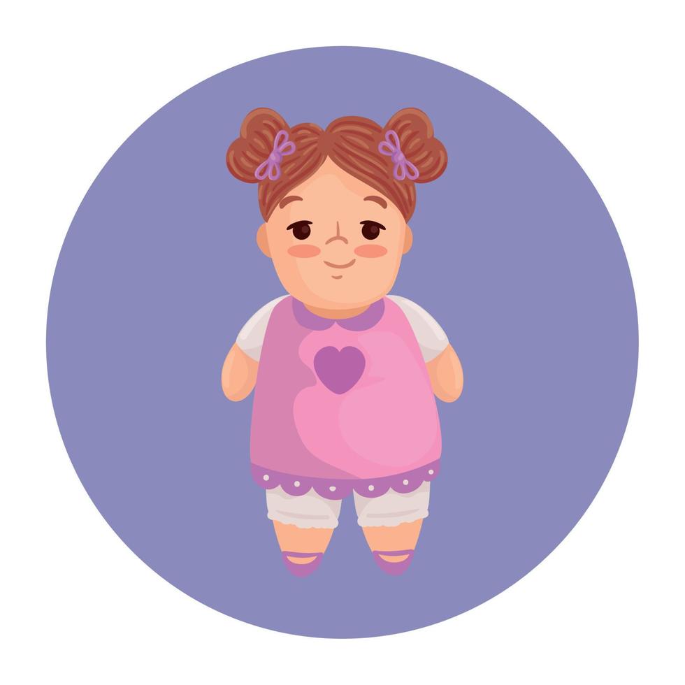 cute doll toy, on round frame vector