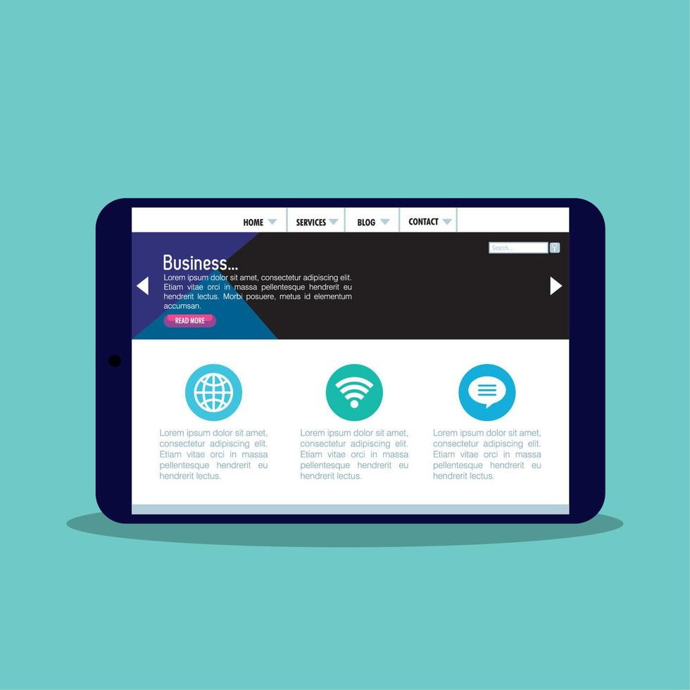 mockup responsive web, concept website development in tablet device vector