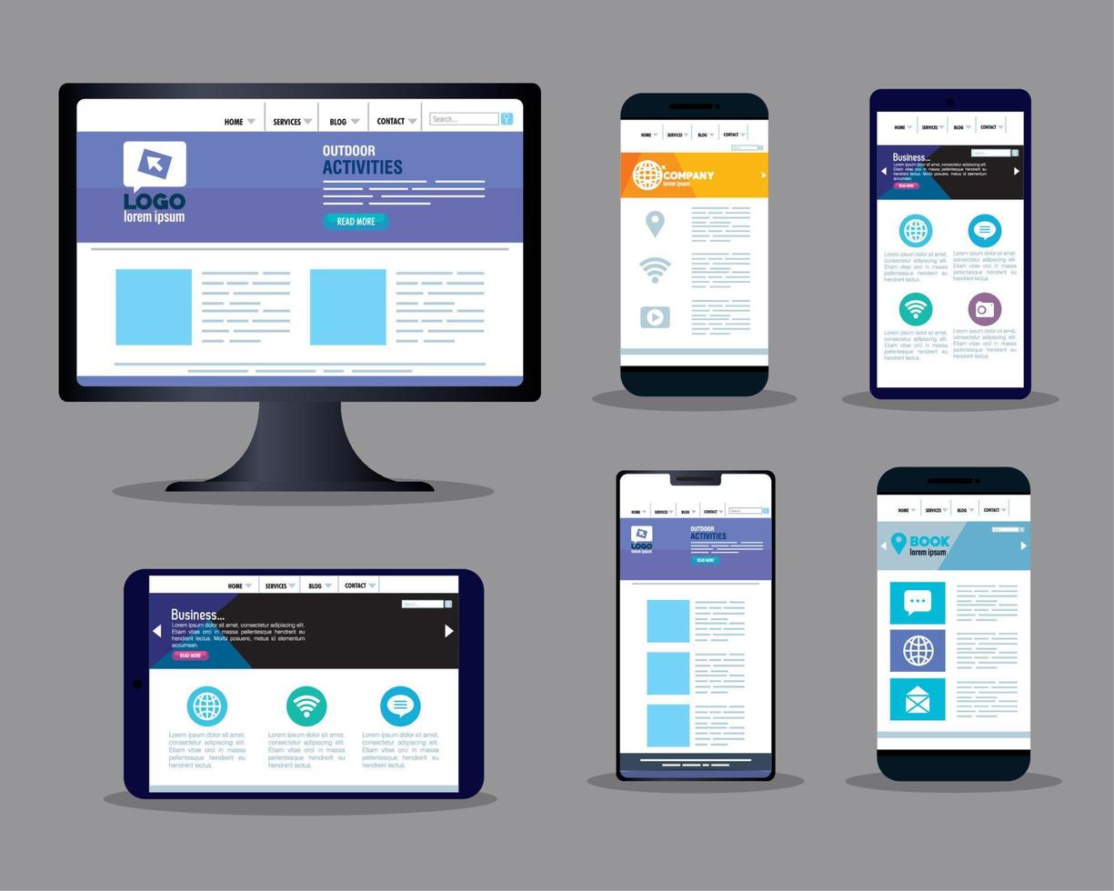 mockup responsive web, concept website development on electronics devices vector