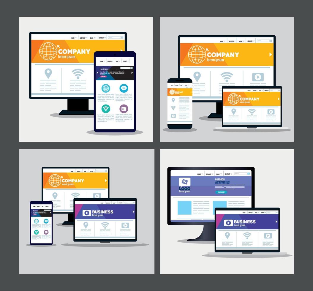 mockup responsive web, concept website development, in devices electronics vector
