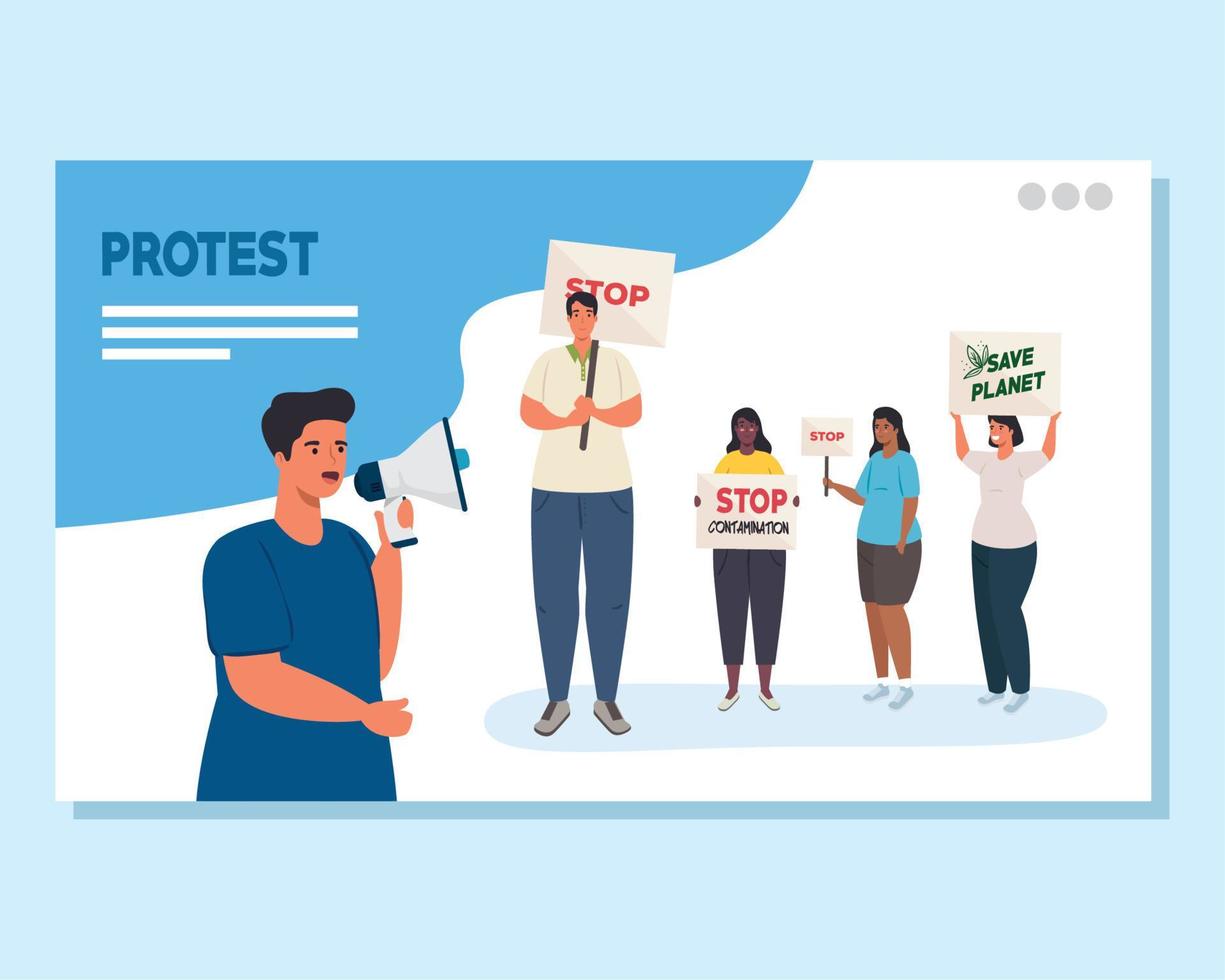 pancarta de personas con pancartas de protesta, concepto de derechos humanos vector