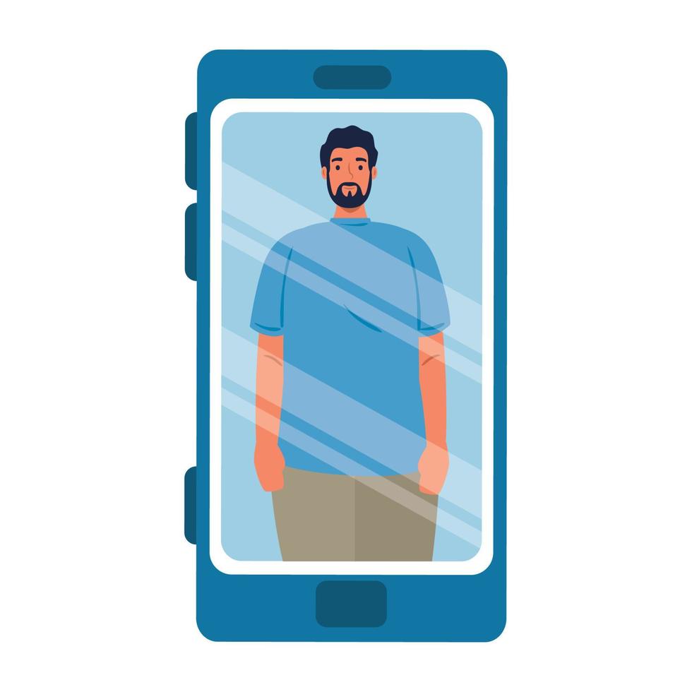 man in smartphone device, social media concept vector