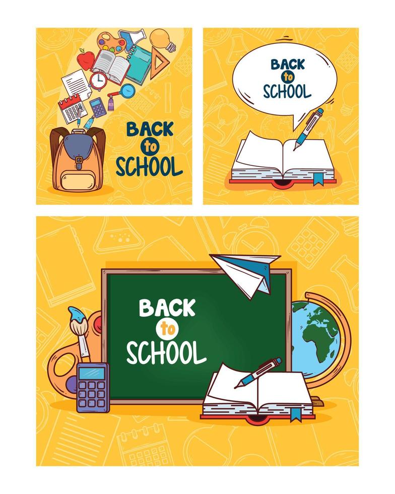 banners of back to school and supplies education vector