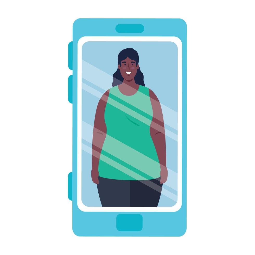 woman afro in smartphone device, concept social media vector