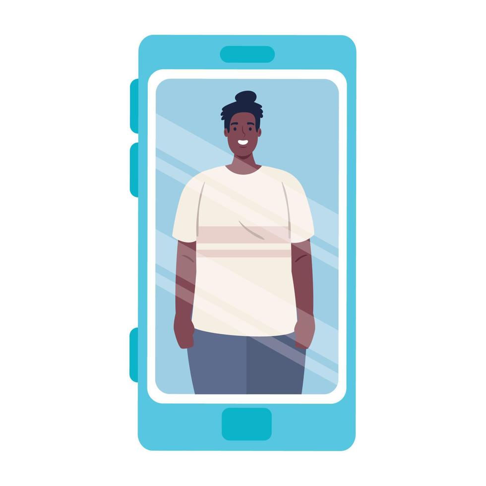 man afro in smartphone device, social media concept vector