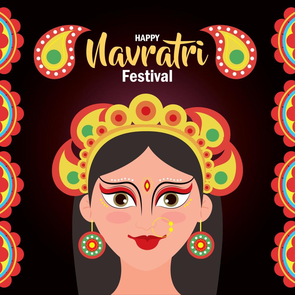 happy navratri celebration poster with maa durga decoration vector