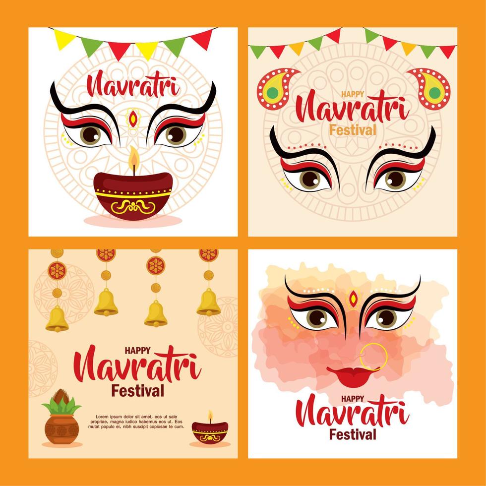 set posters of happy navratri celebration vector